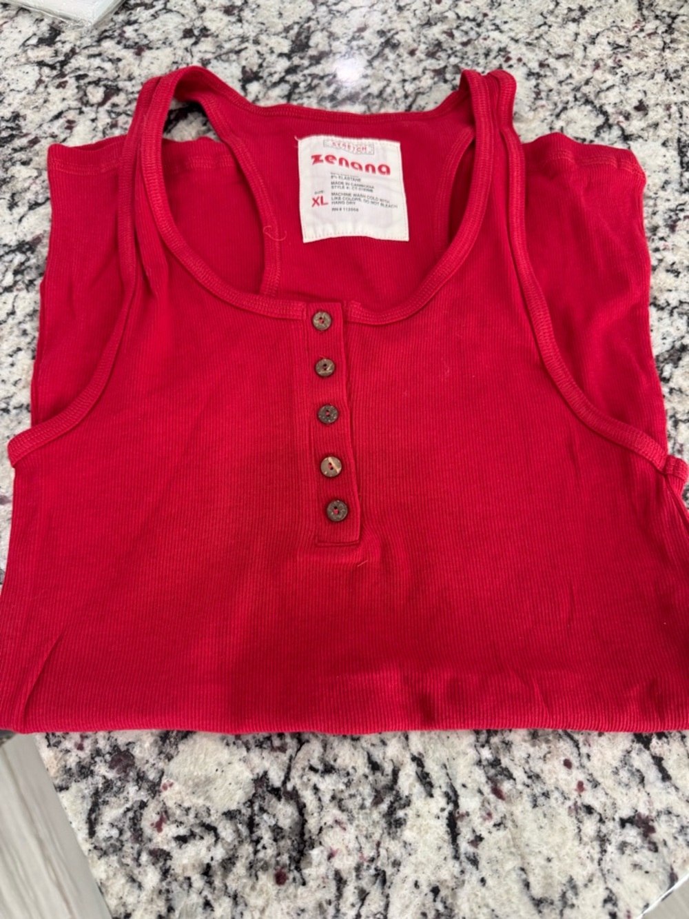 Zenana Red Ribbed Henley Tank Top Size XL